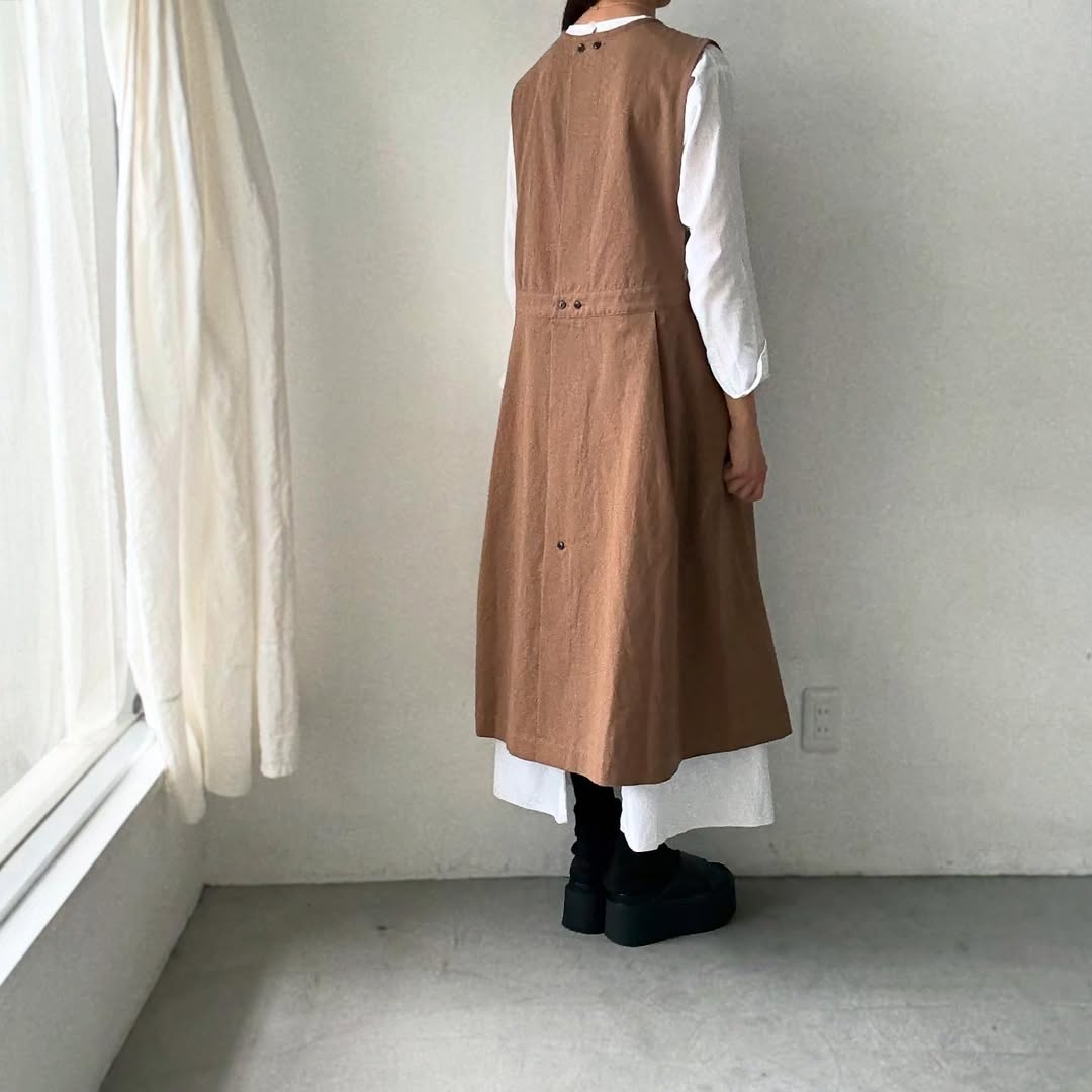 atelier d'antan kobell コットンエプロンドレス カーキ