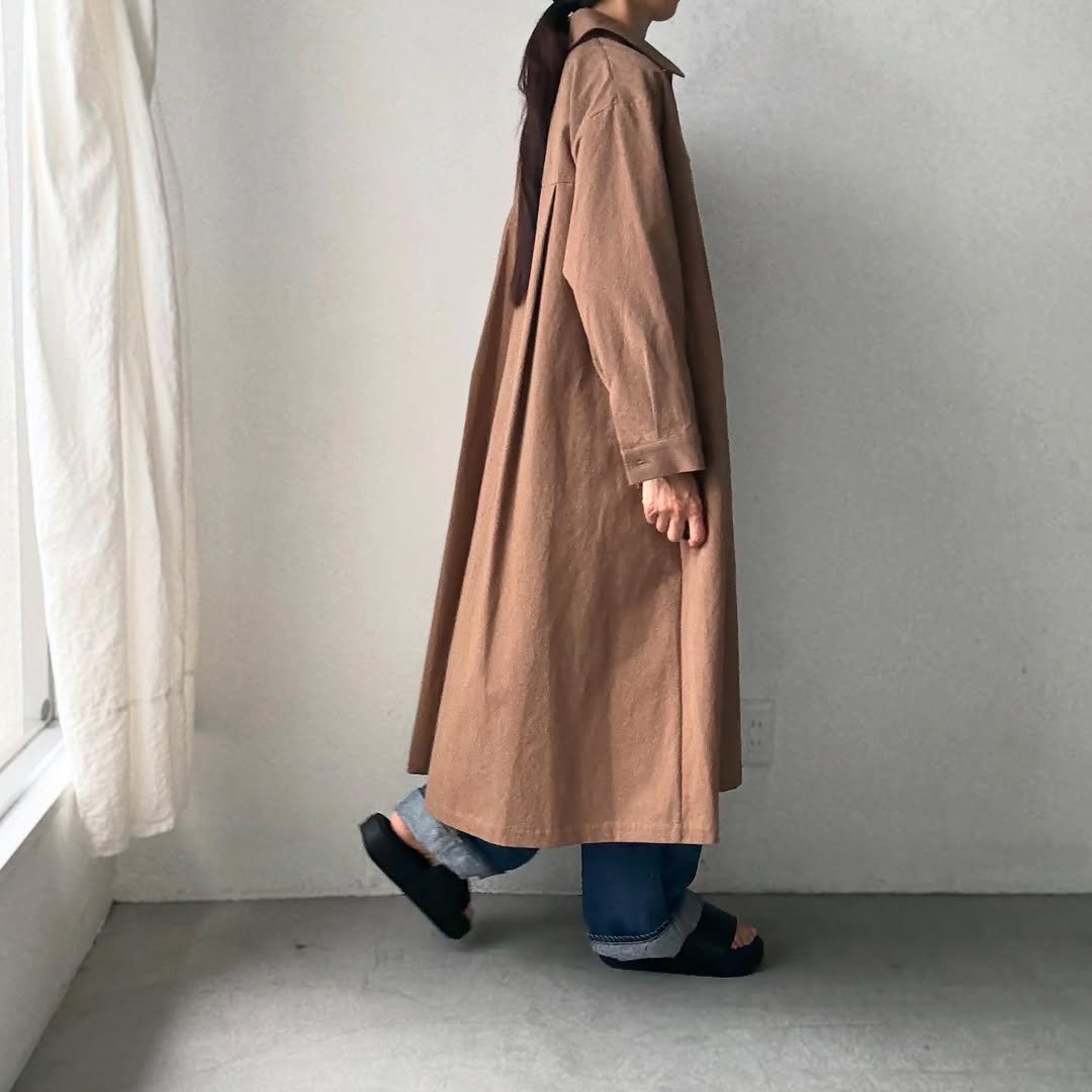 atelier d'antan Girardコットンコートワンピース カーキ