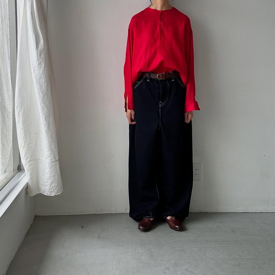 atelier naruse リネンスモックブラウス レッド