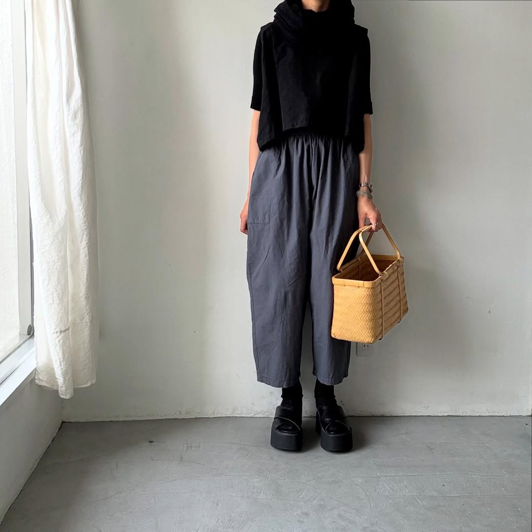 homspun パルキーシーチングコットンギャザーパンツ グレー