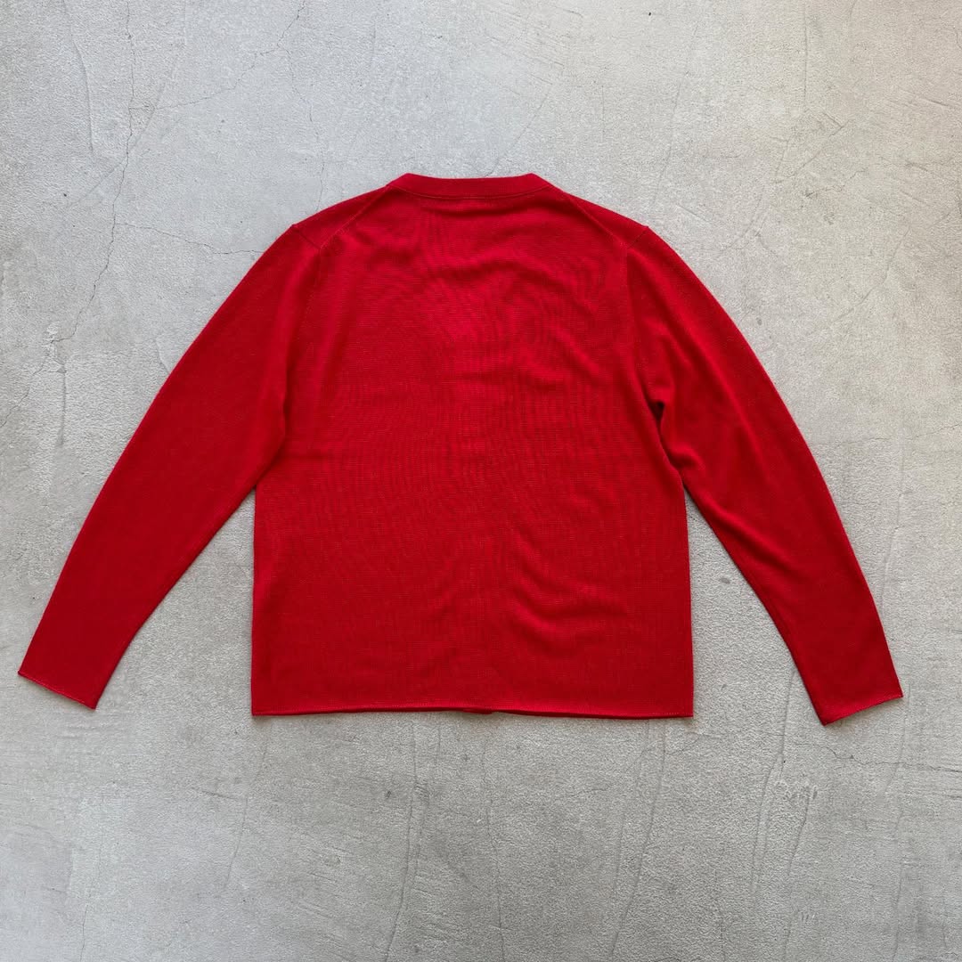 homspun ウールVネックカーディガン レッド