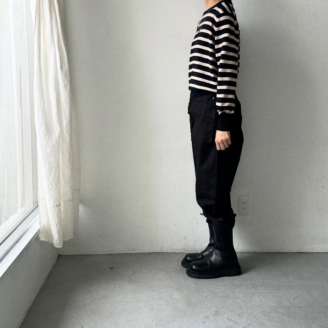 atelier naruse ウールコットンボーダーニット ネイビー×ブラック