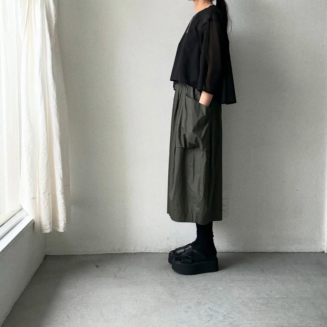 TENNE HANDCRAFTED MODERN 7分袖クルーネックオーガンジープルオーバー