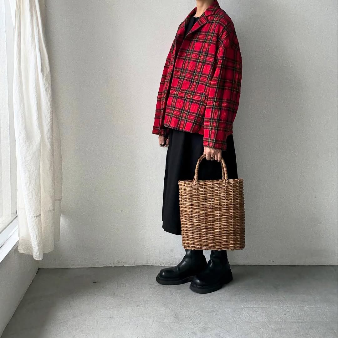atelier naruse ウールコットンタータンチェックテーラードジャケット 