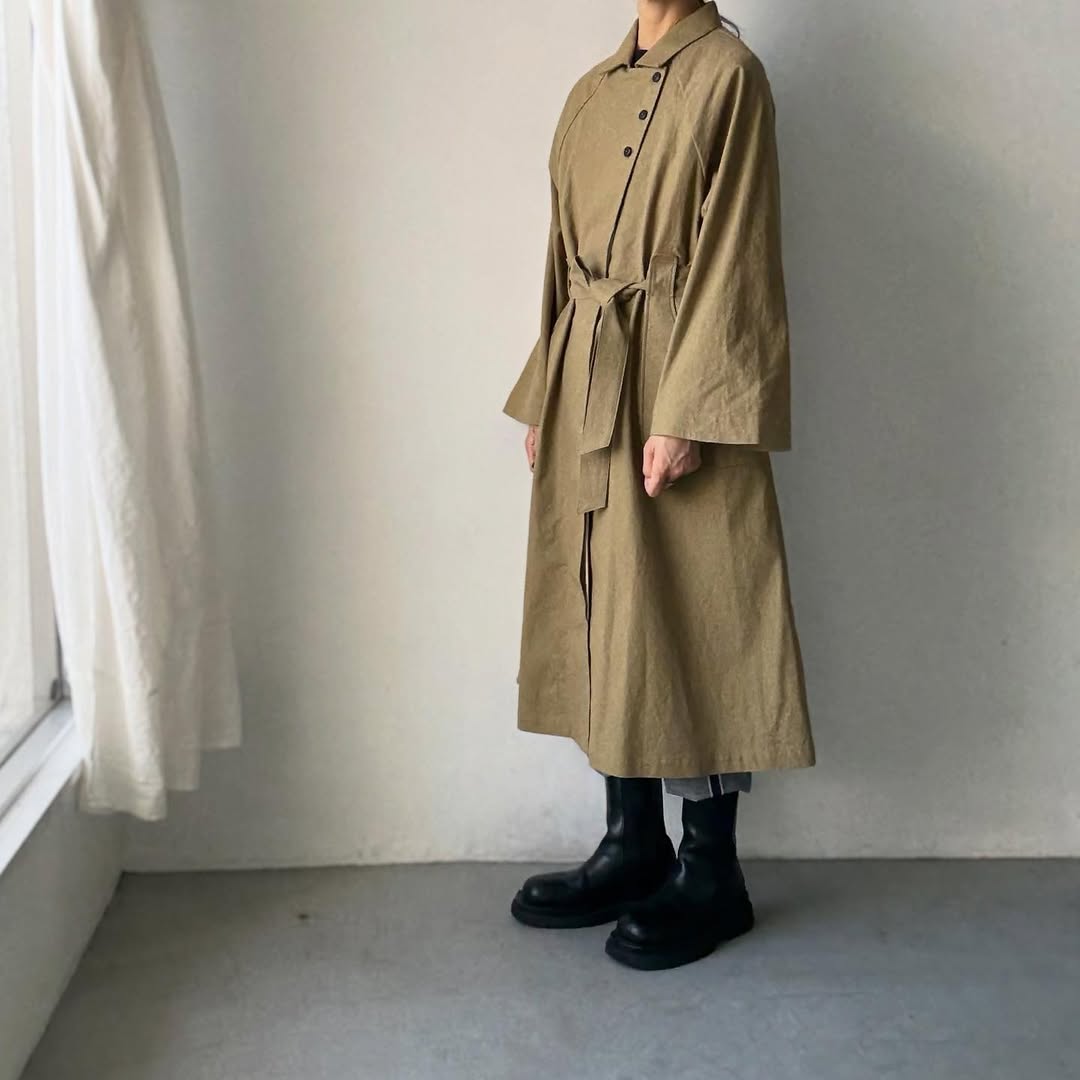 MAGALI コットンリネンアンティークキャンバストレンチコート カーキ