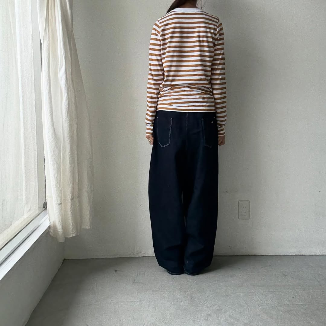 R&D.M.Co ガーゼボーダー長袖Tシャツ カフェオレ Mサイズ