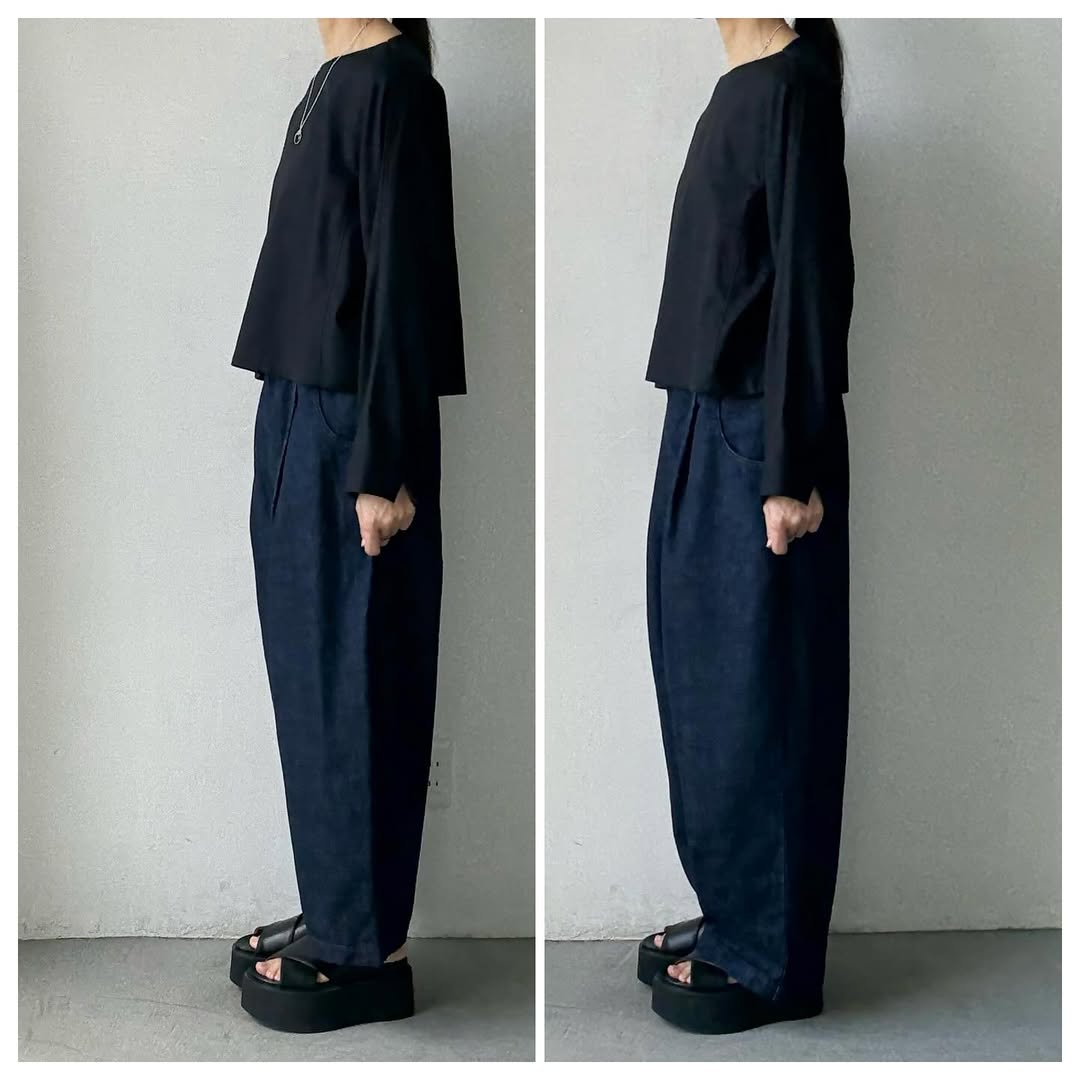 atelier naruse コットンデニムタックパンツ インディゴ