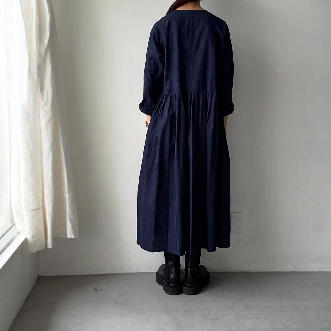 MAGALI インディゴコットンリネンフリルワンピース