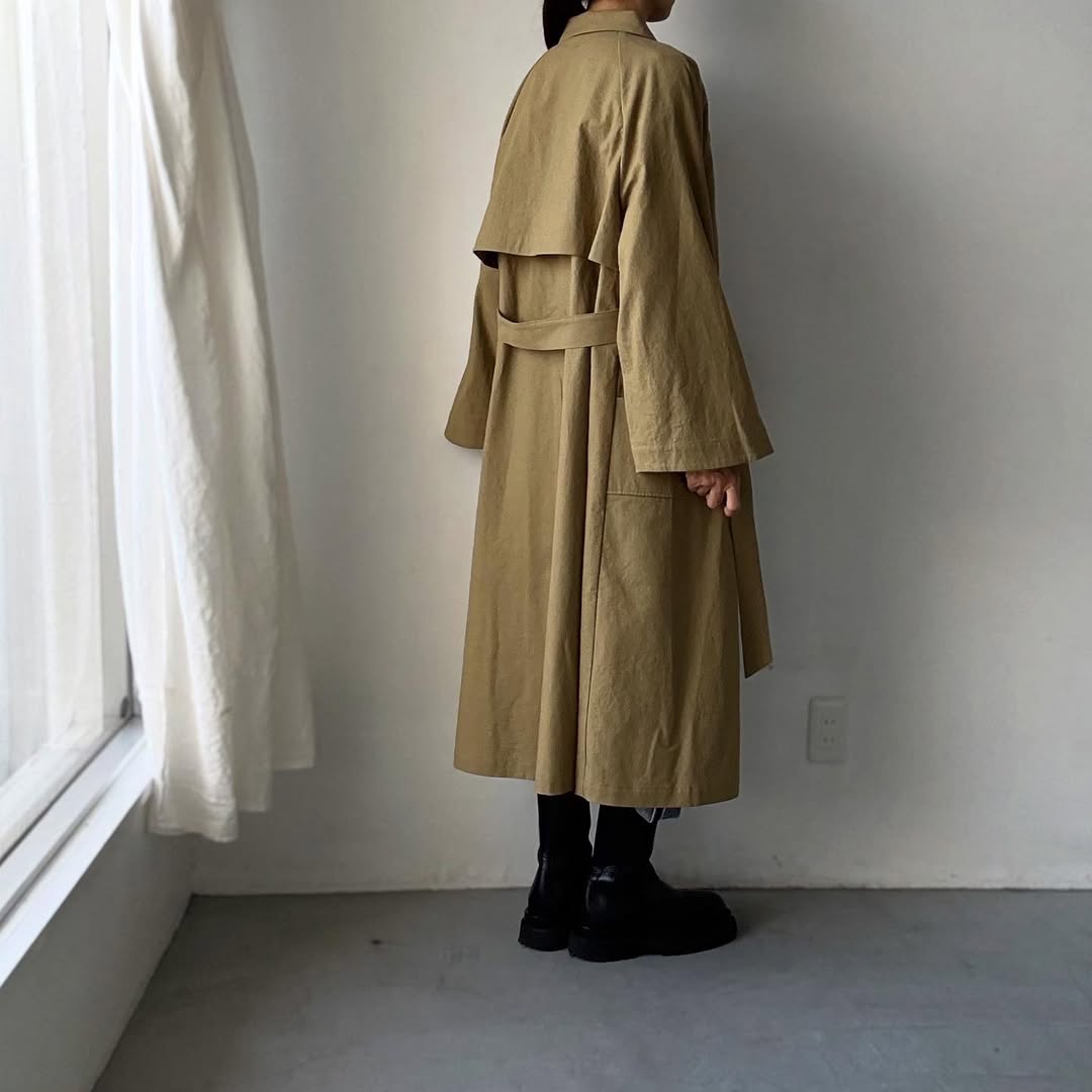 MAGALI コットンリネンアンティークキャンバストレンチコート カーキ