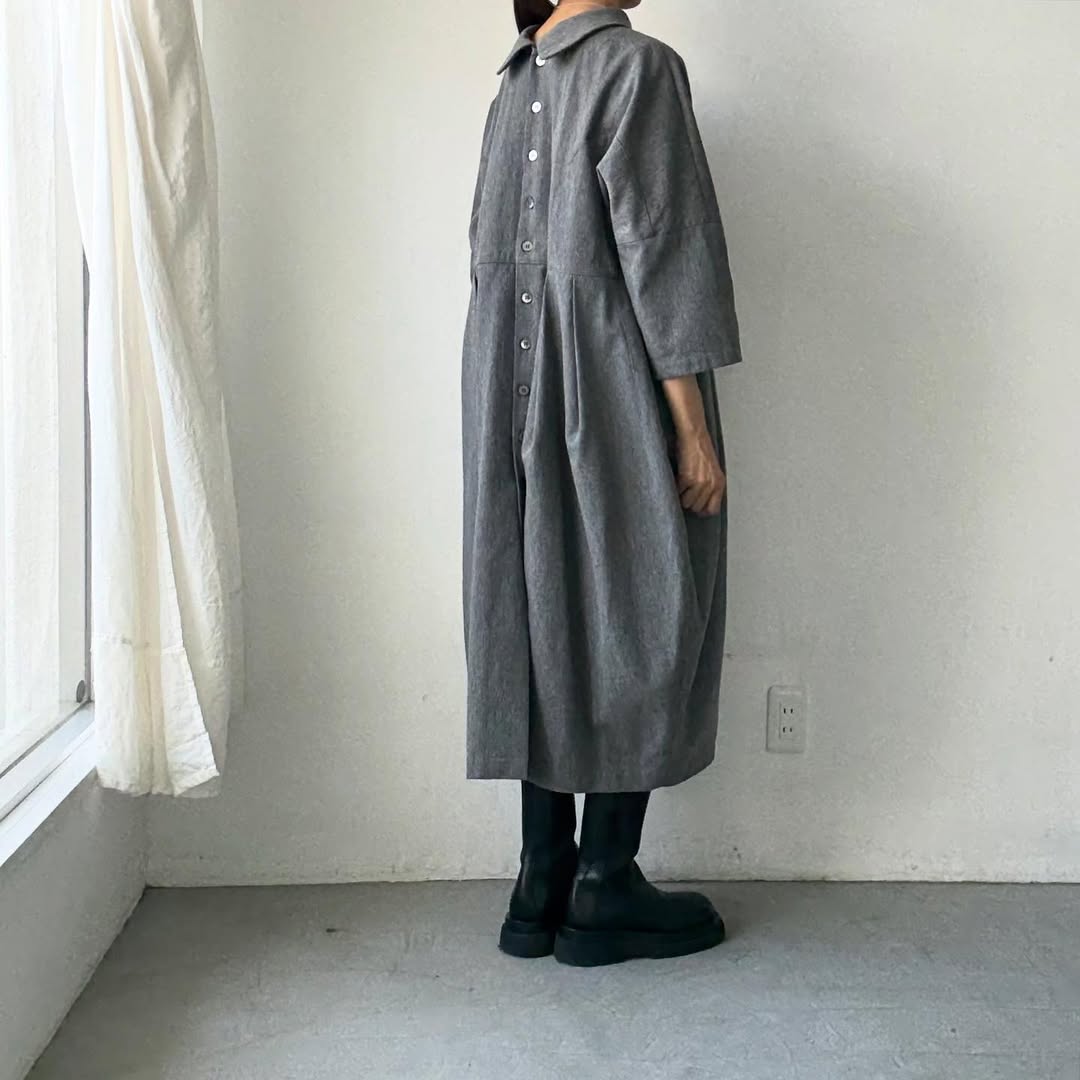 ayanoguchiaya ダブルフロントコートワンピース グレー