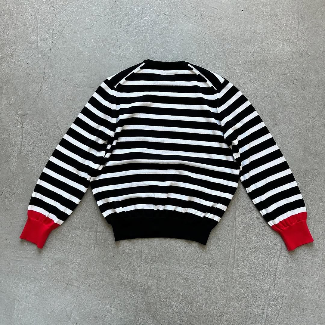 atelier naruse ウールコットンボーダーニット ブラック×レッド