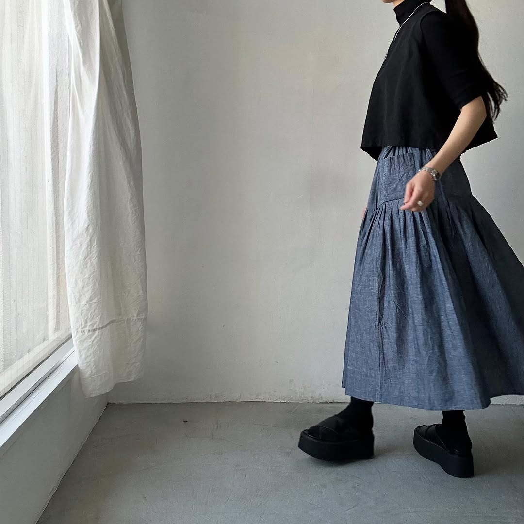 MAGALI インディゴコットンティアードスカート