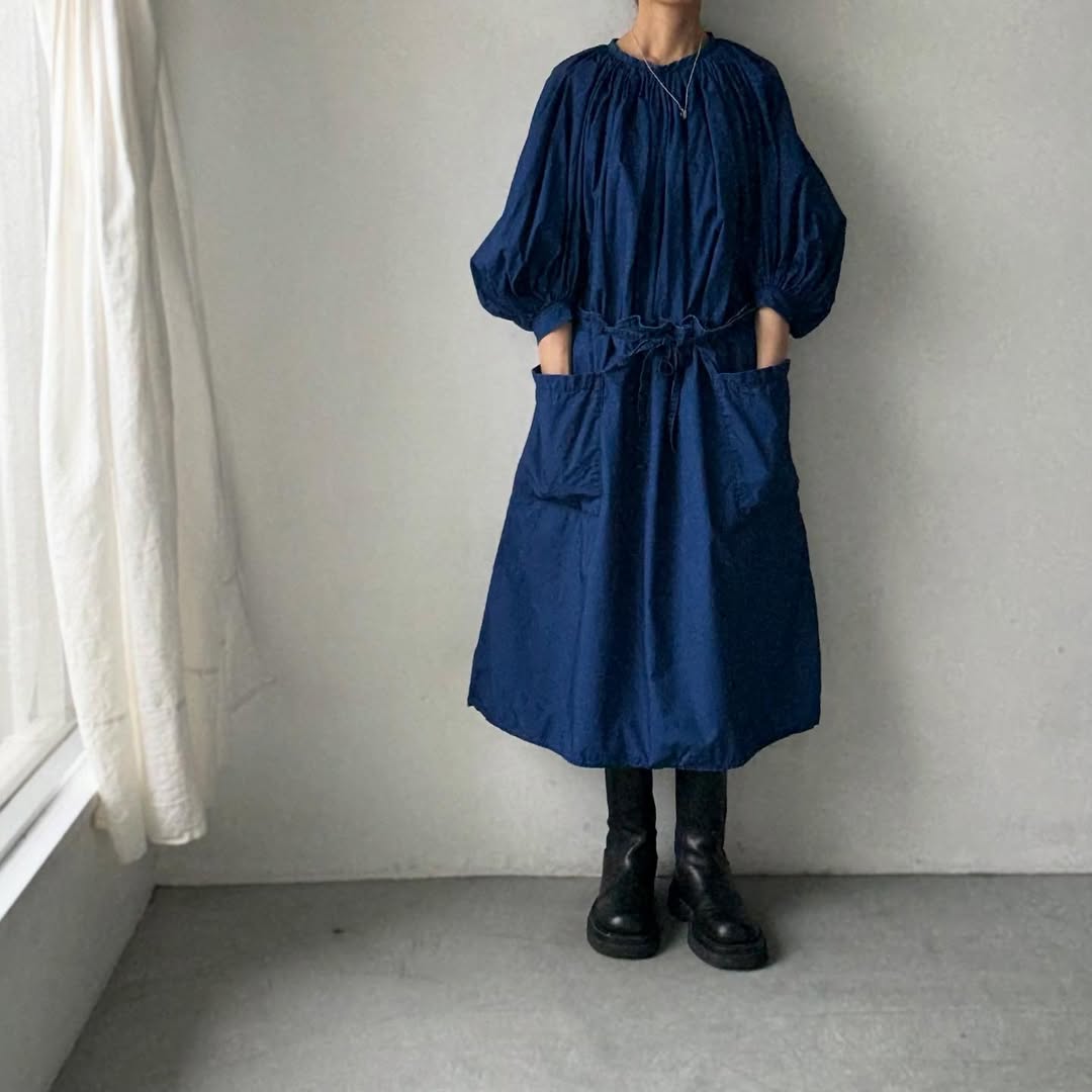 R&D.M.Co インディゴブルーギャザースモック