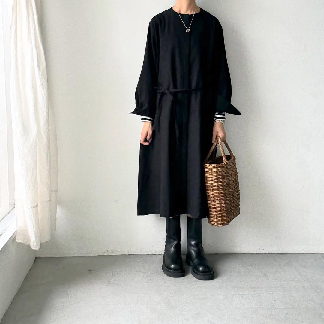 atelier naruse コットンウールシャツワンピース