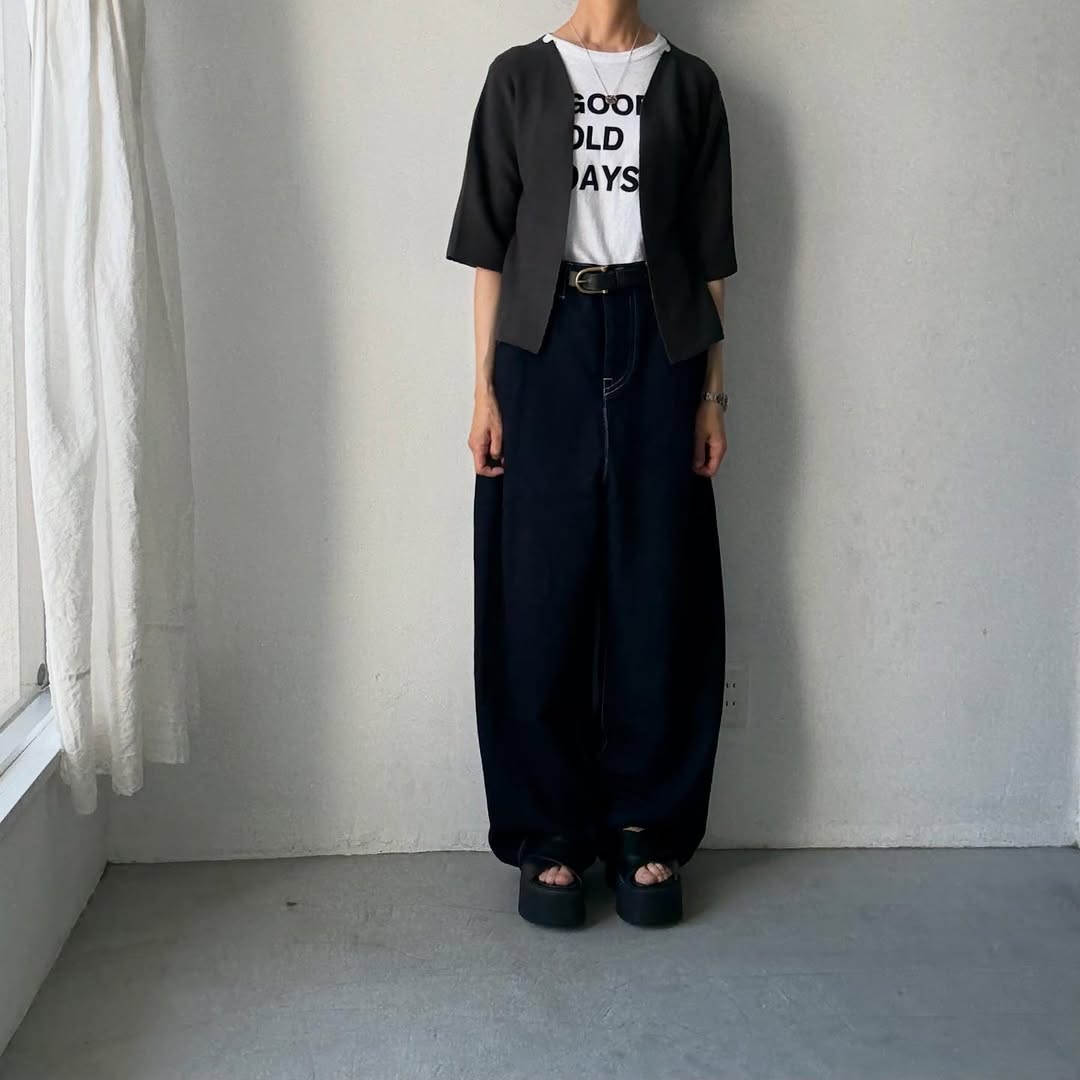 F/style 綿麻ニット5分袖カーディガン スミ