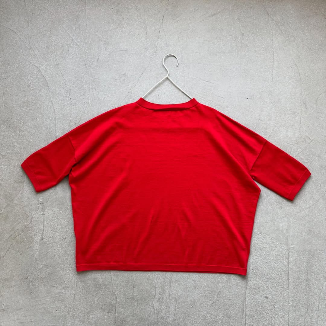 as it is コットンボートネツク5分袖ニット レッド