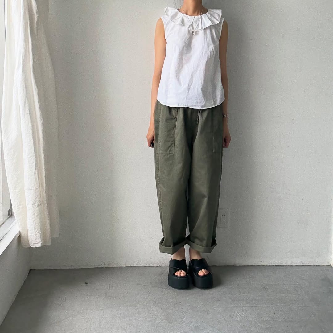 homspun 高密度ウエポンギャザーパンツ グリーン
