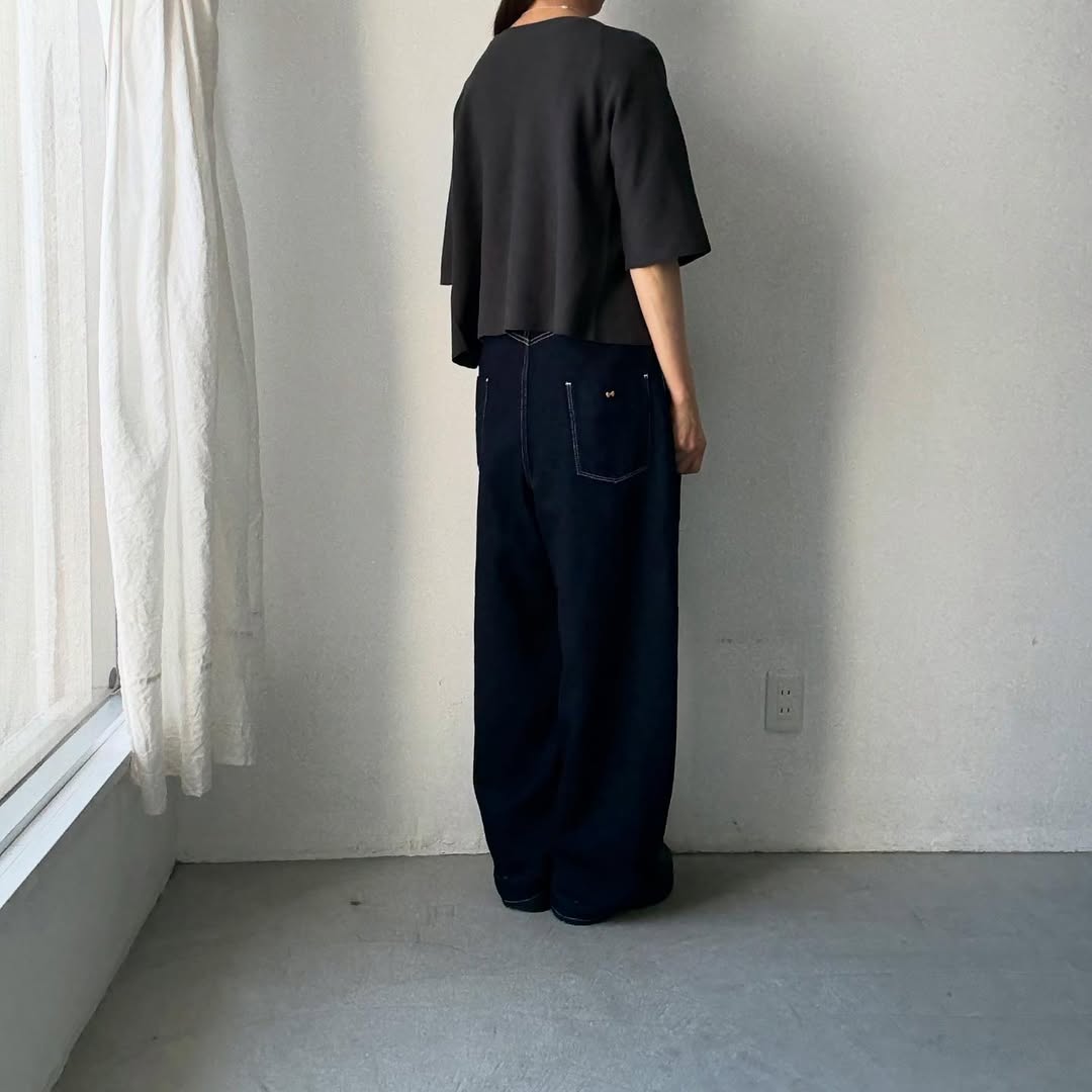 F/style 綿麻ニット5分袖カーディガン スミ
