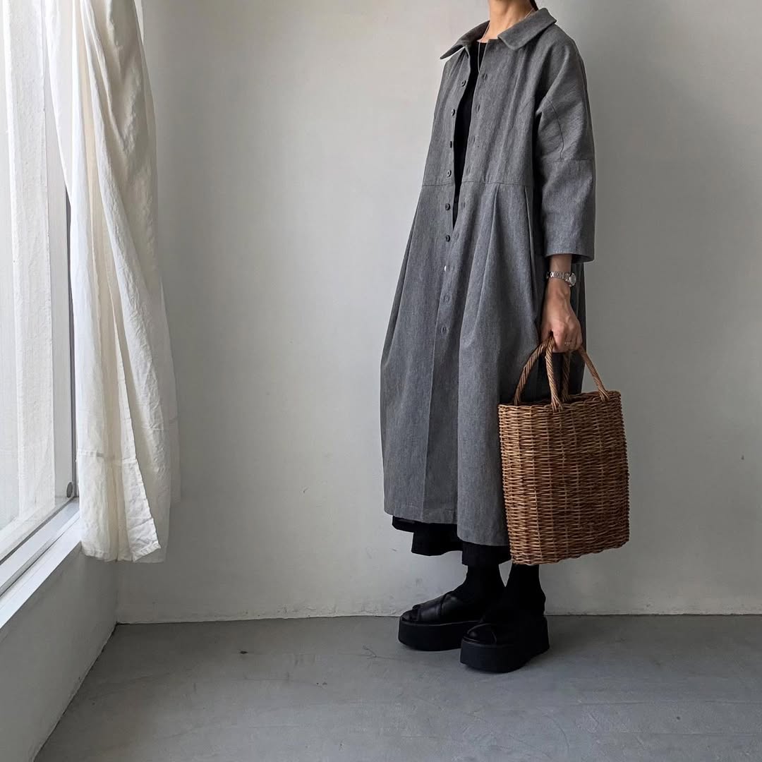 ayanoguchiaya ダブルフロントコートワンピース グレー