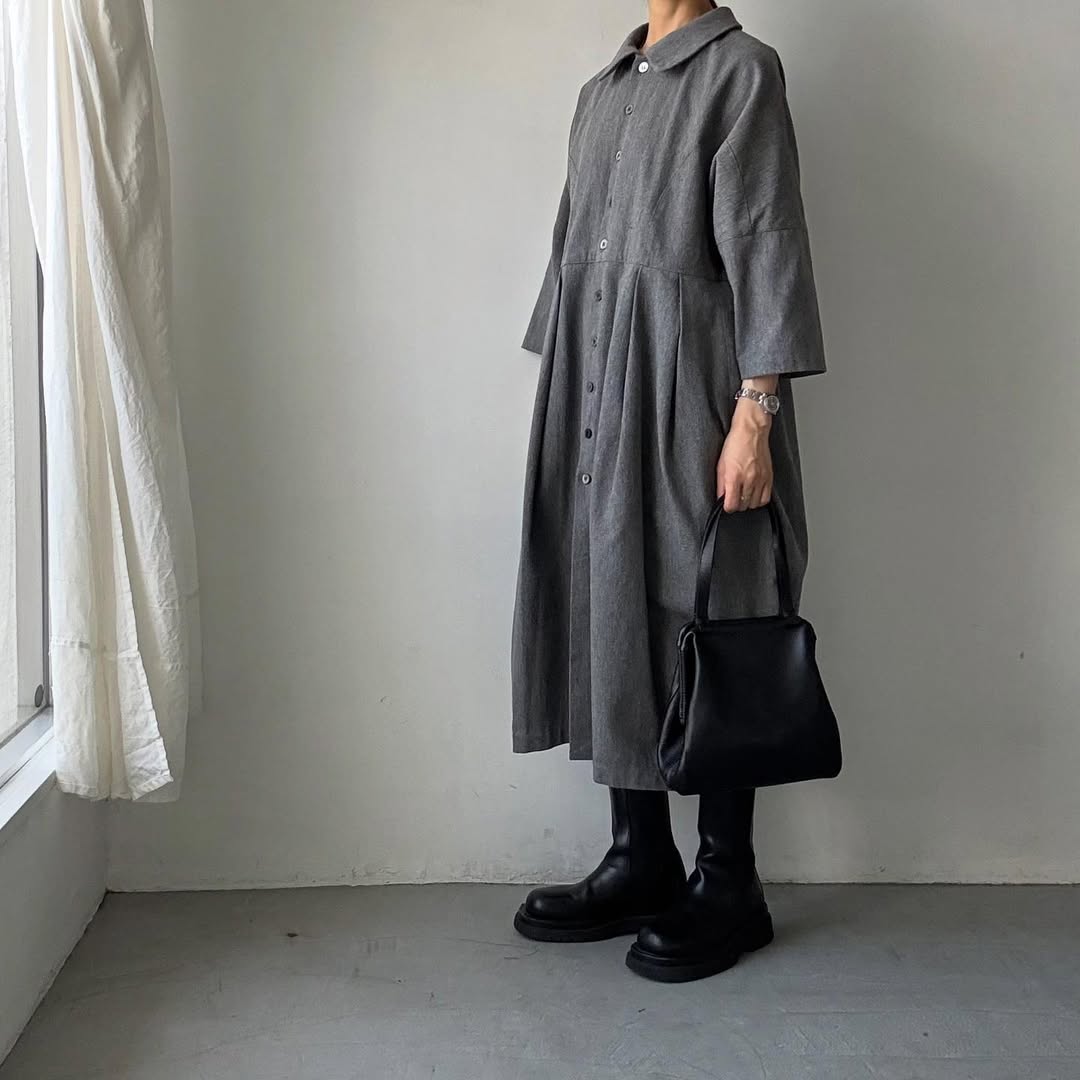 ayanoguchiaya ダブルフロントコートワンピース グレー