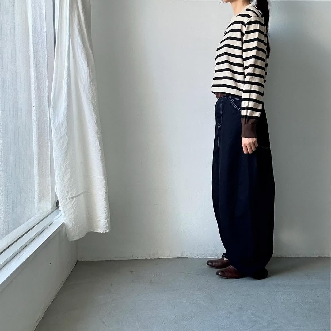 atelier naruse ウールコットンボーダーニット ベージュ×ブラウン