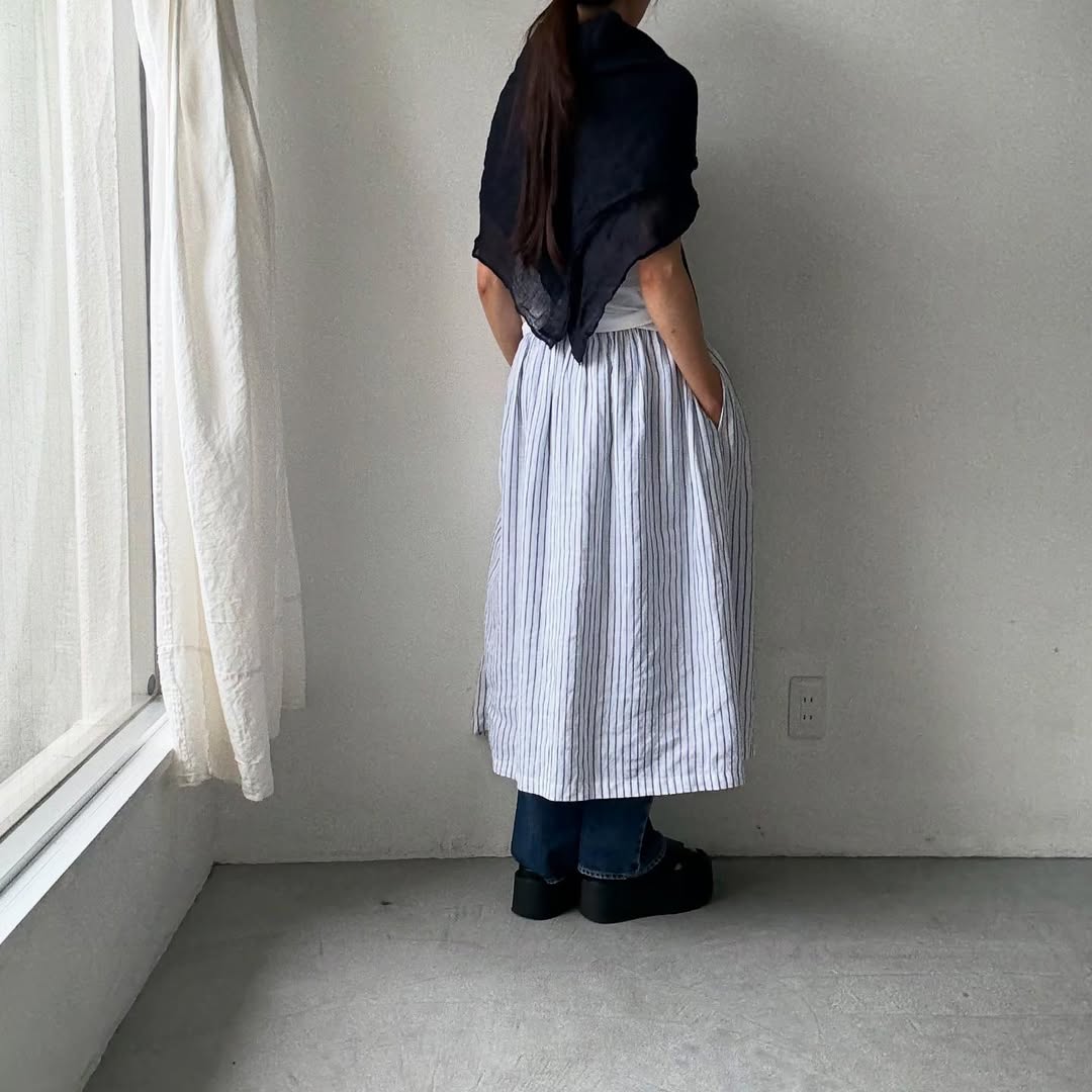atelier naruse ストライプリネンギャザースカート