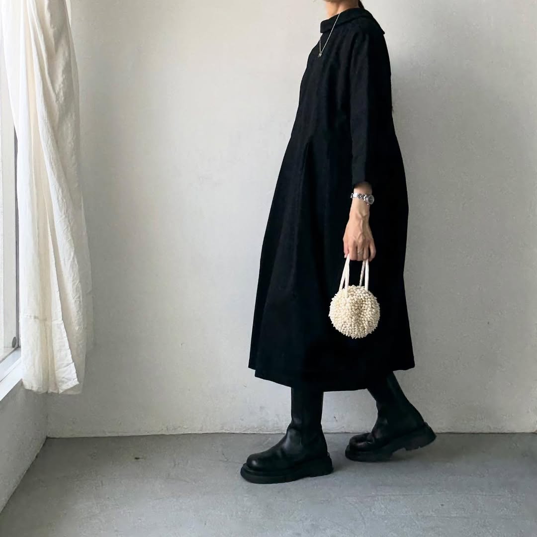 ayanoguchiaya ダブルフロントコートワンピース ブラック