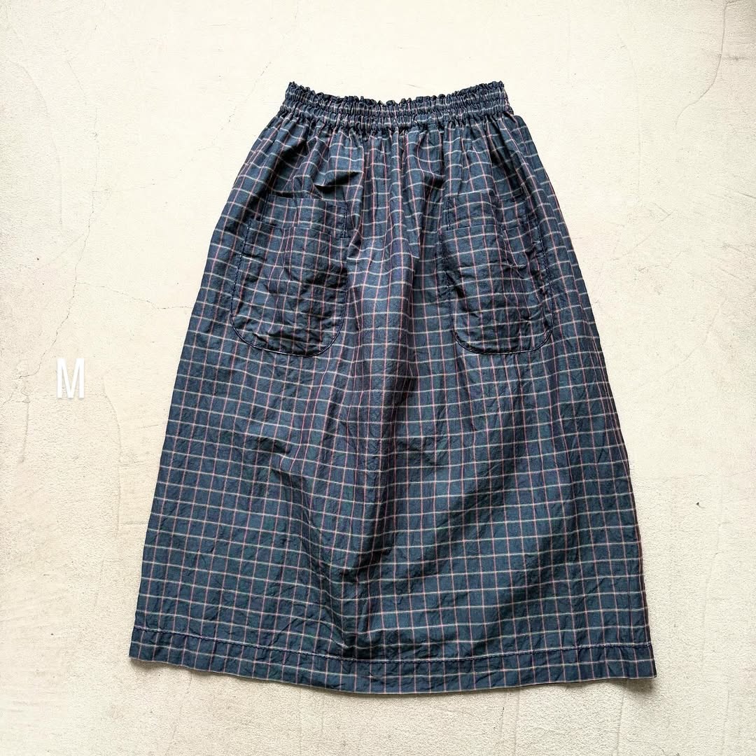 homspun コットンリネンチェックダブルポケットスカート ネイビーチェック