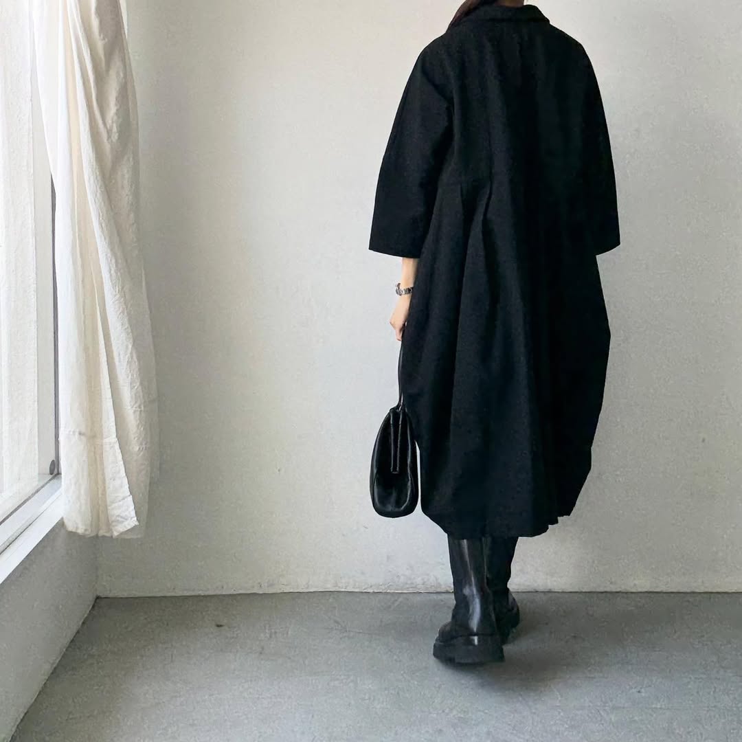 ayanoguchiaya ダブルフロントコートワンピース ブラック