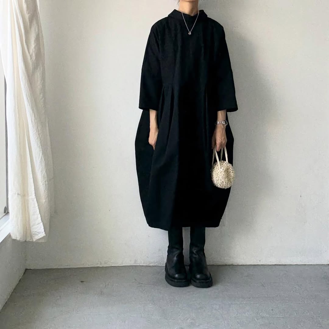 ayanoguchiaya ダブルフロントコートワンピース ブラック