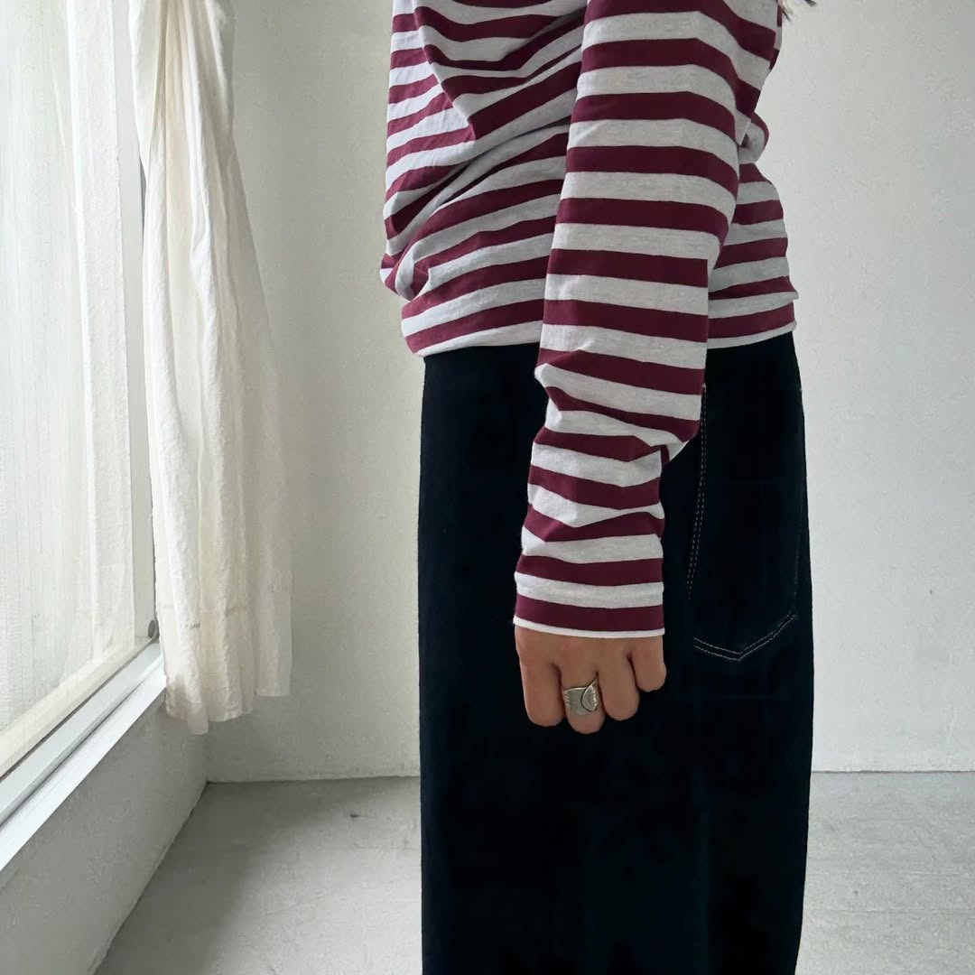 R&D.M.Co ガーゼボーダー長袖Tシャツ プラム Mサイズ