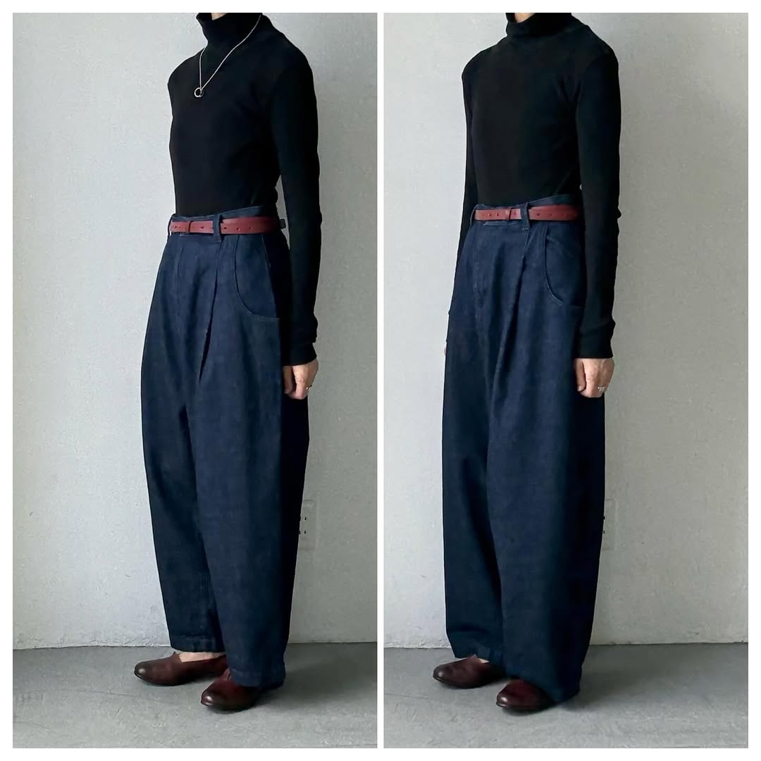 atelier naruse コットンデニムタックパンツ インディゴ
