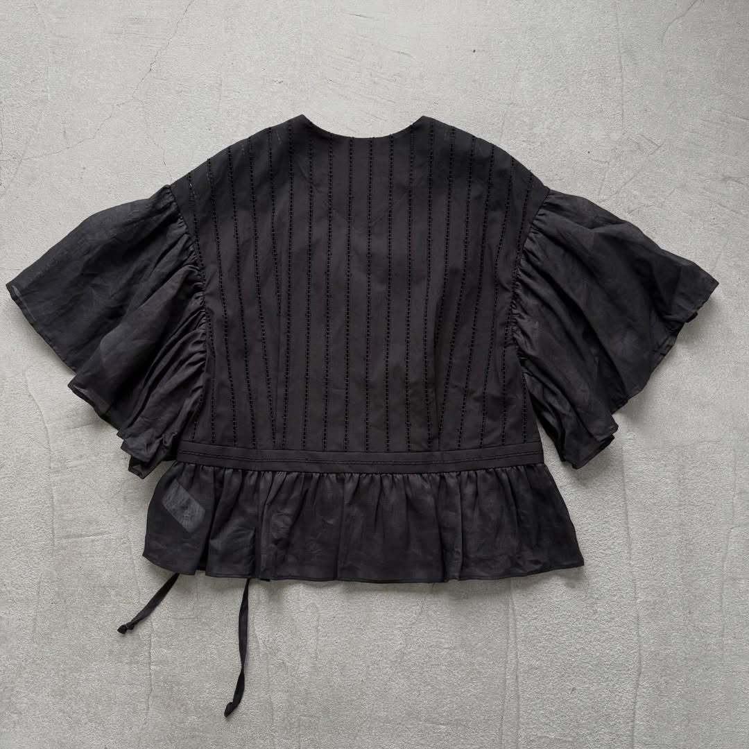 MAGALI コットンレースカシュクールブラウス ブラック
