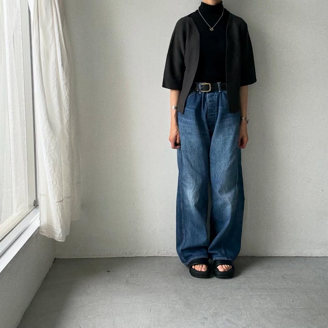 F/style 綿麻ニット5分袖カーディガン スミ