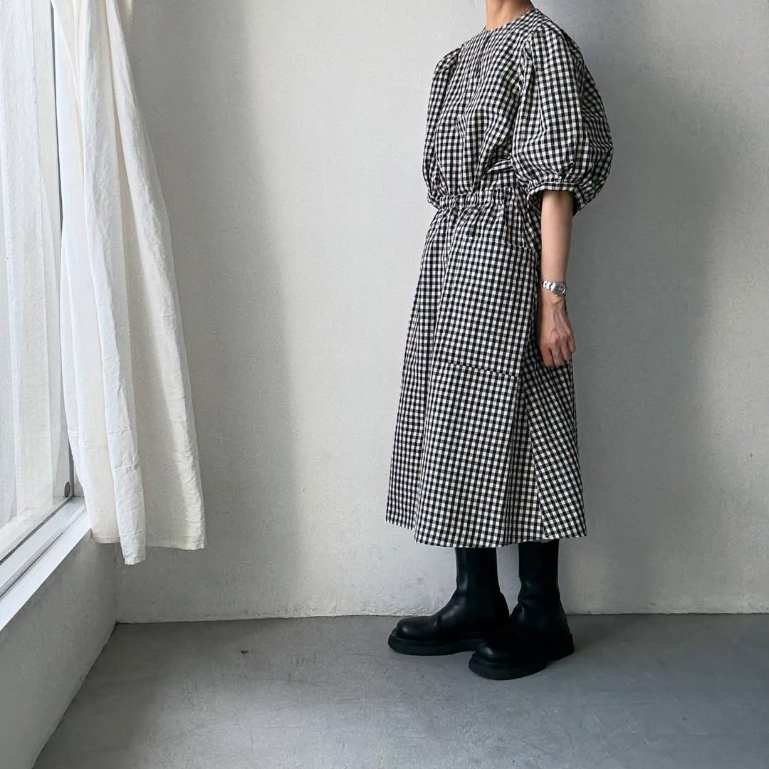 R&D.M.Co ギンガムチェックビッグバルーンスリーブブラウス