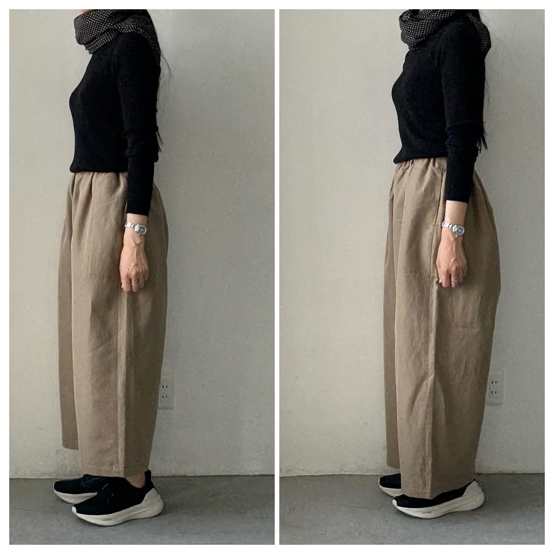 homspun ウールリネンギャザーワイドパンツ ベージュ