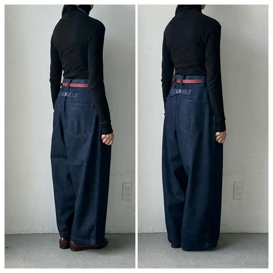 atelier naruse コットンデニムタックパンツ インディゴ