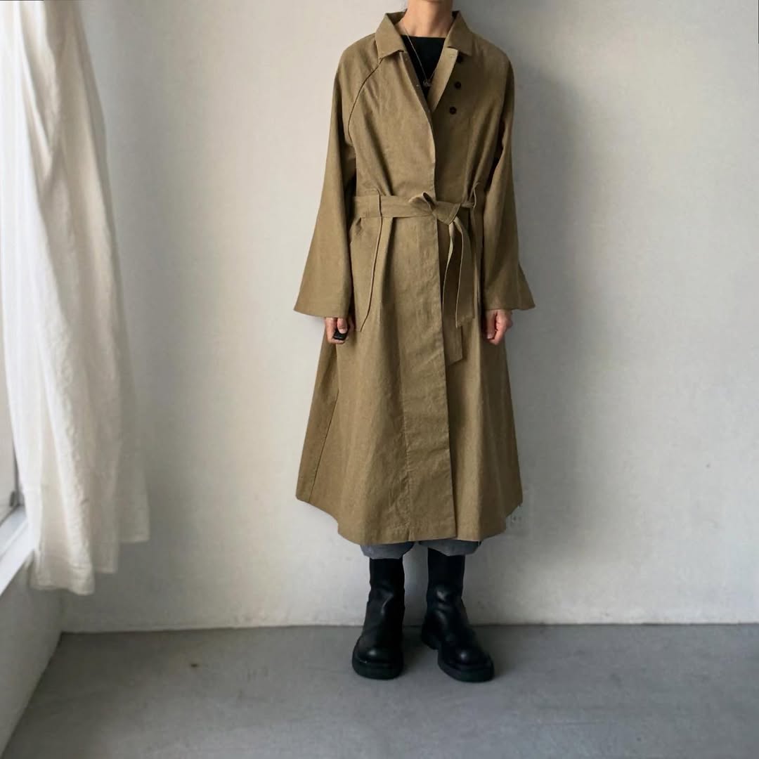 MAGALI コットンリネンアンティークキャンバストレンチコート カーキ