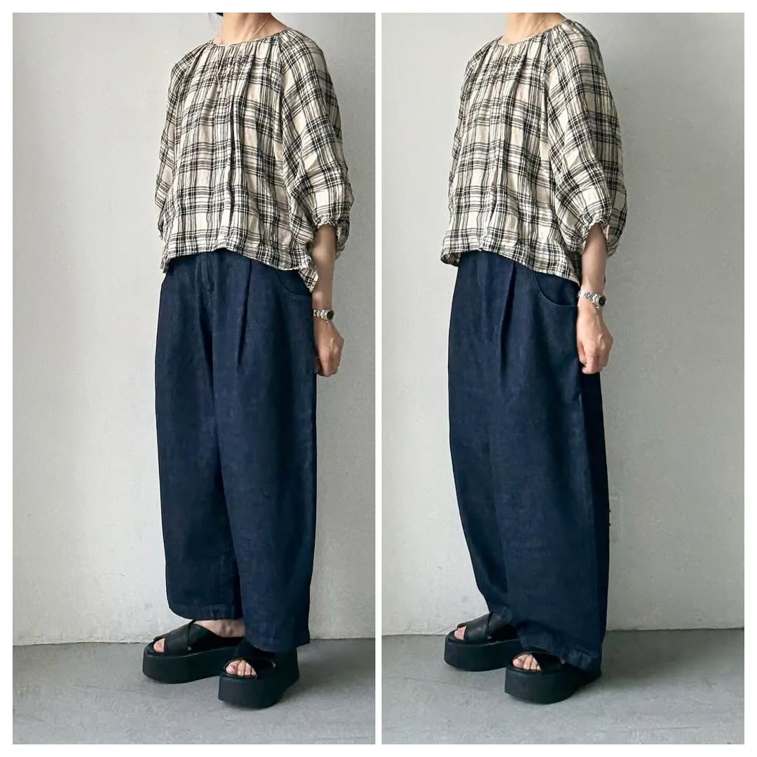 atelier naruse コットンデニムタックパンツ インディゴ