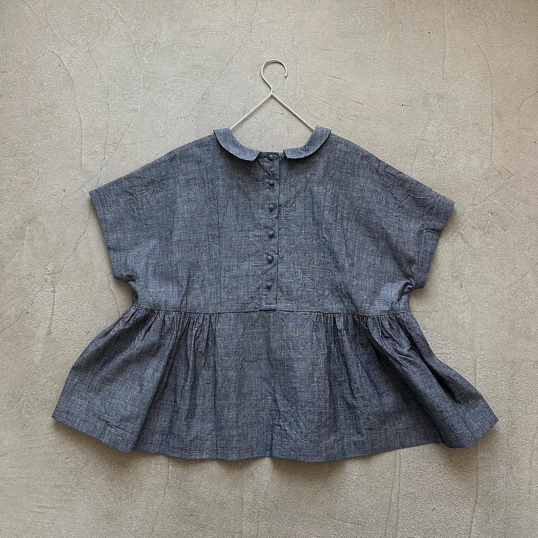 MAGALI インディゴコットンウエストギャザープルオーバー