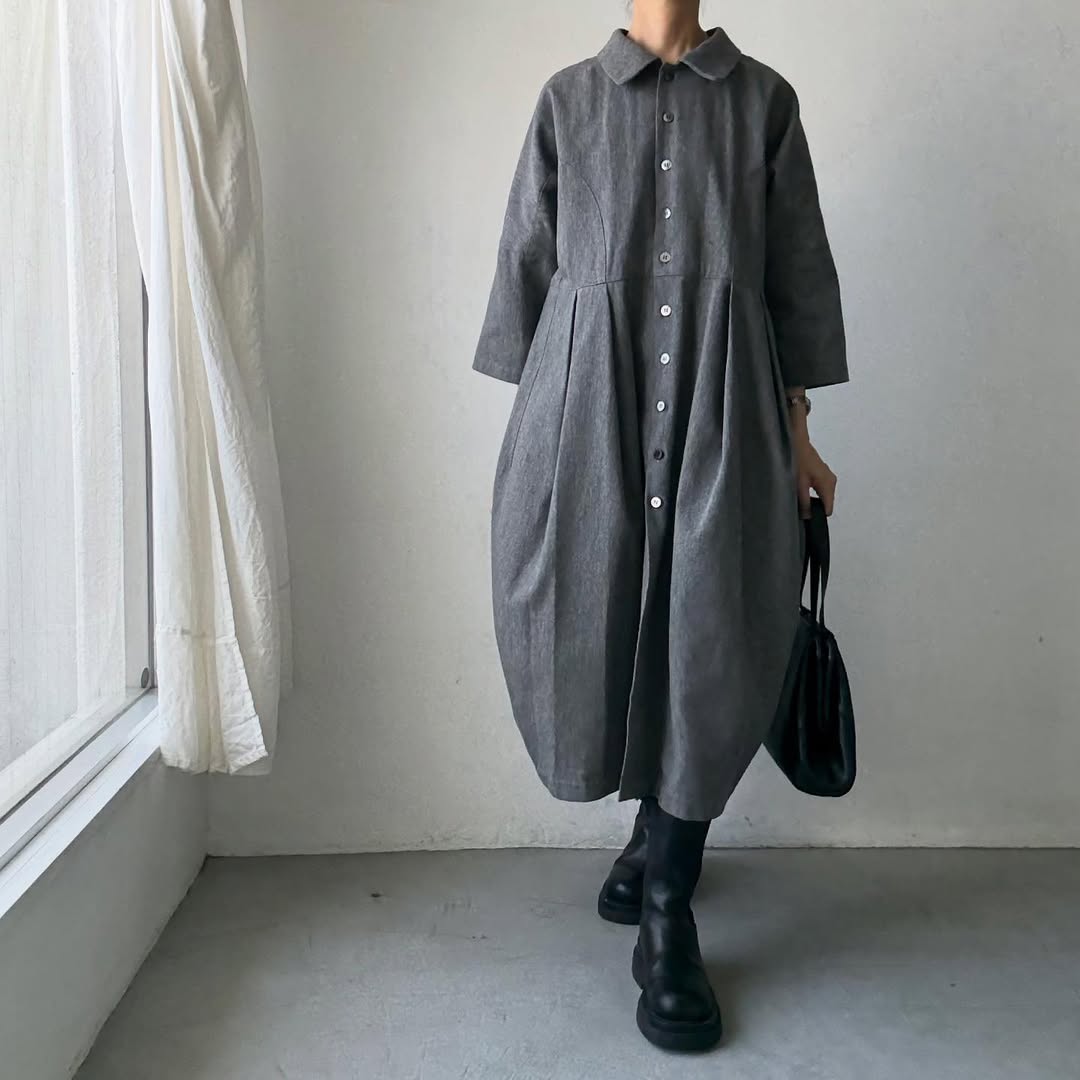 ayanoguchiaya ダブルフロントコートワンピース グレー