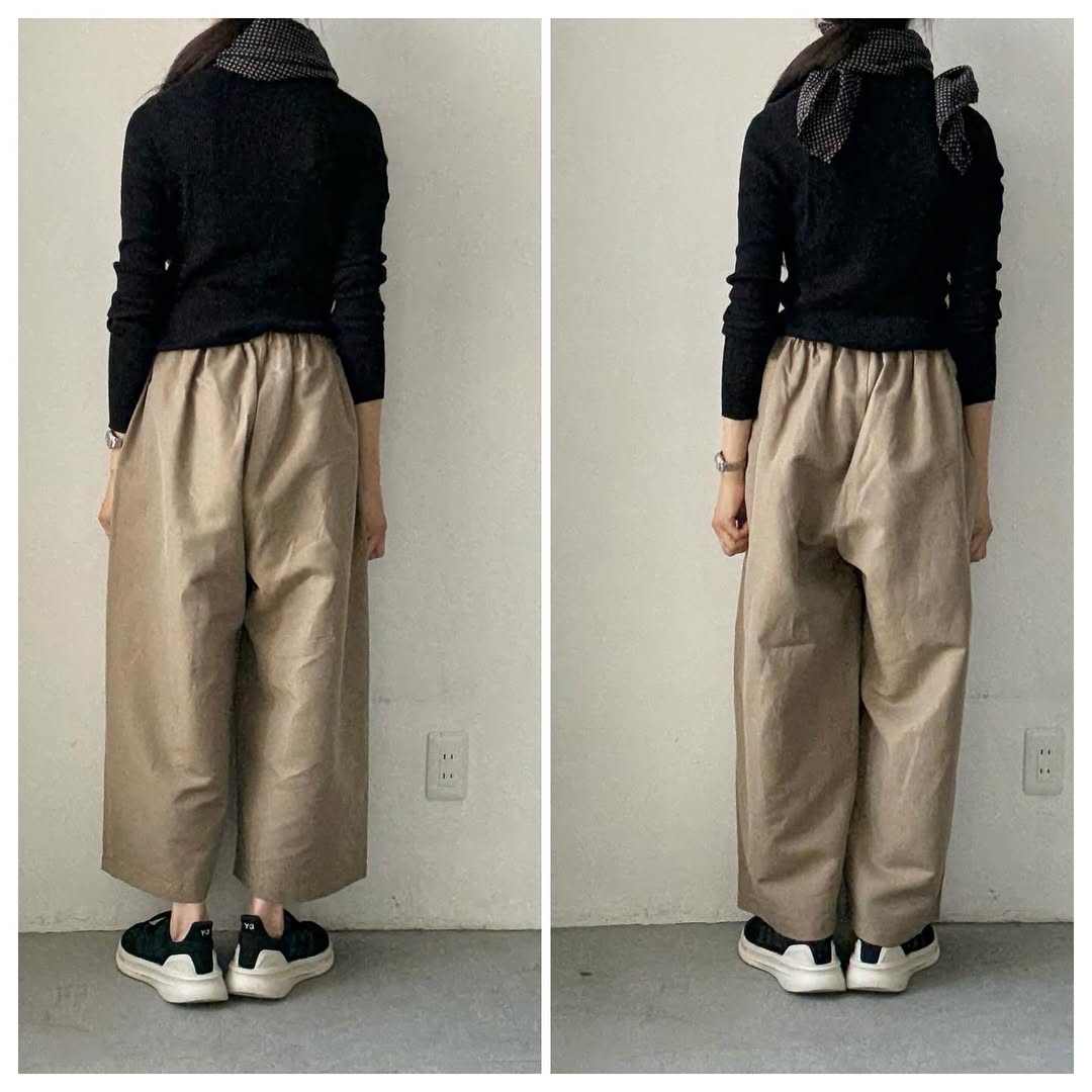 homspun ウールリネンギャザーワイドパンツ ベージュ