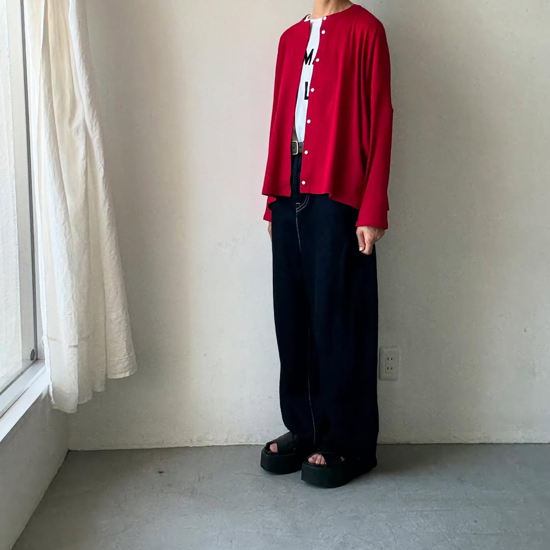 Linenya プライムクールコットン長袖カーディガン レッド