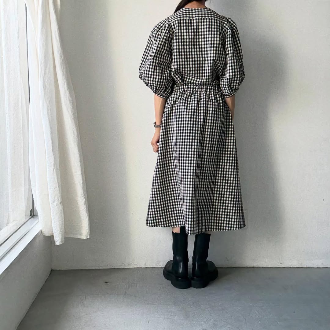 R&D.M.Co ギンガムチェックビッグバルーンスリーブブラウス