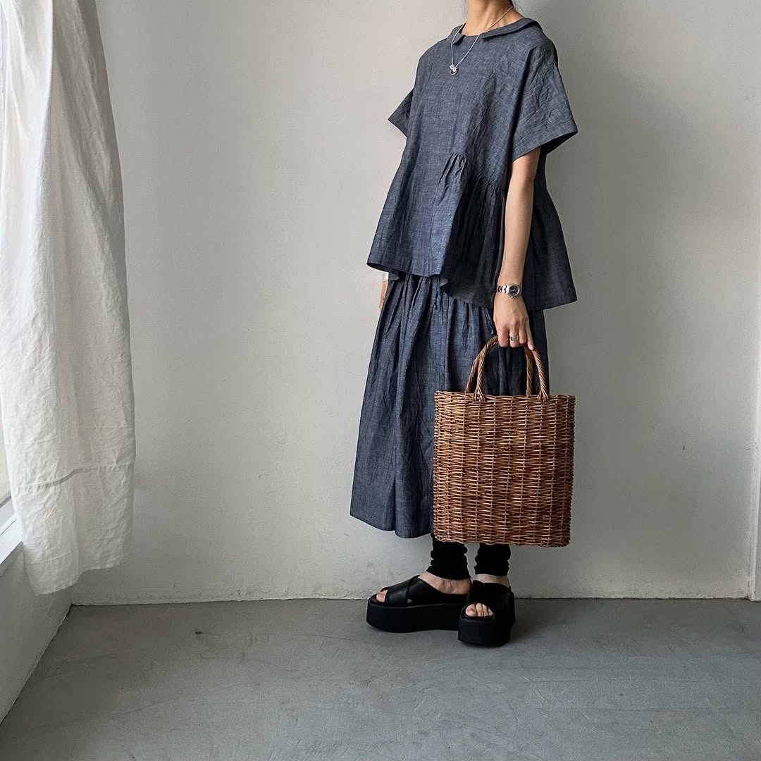 MAGALI インディゴコットンティアードスカート