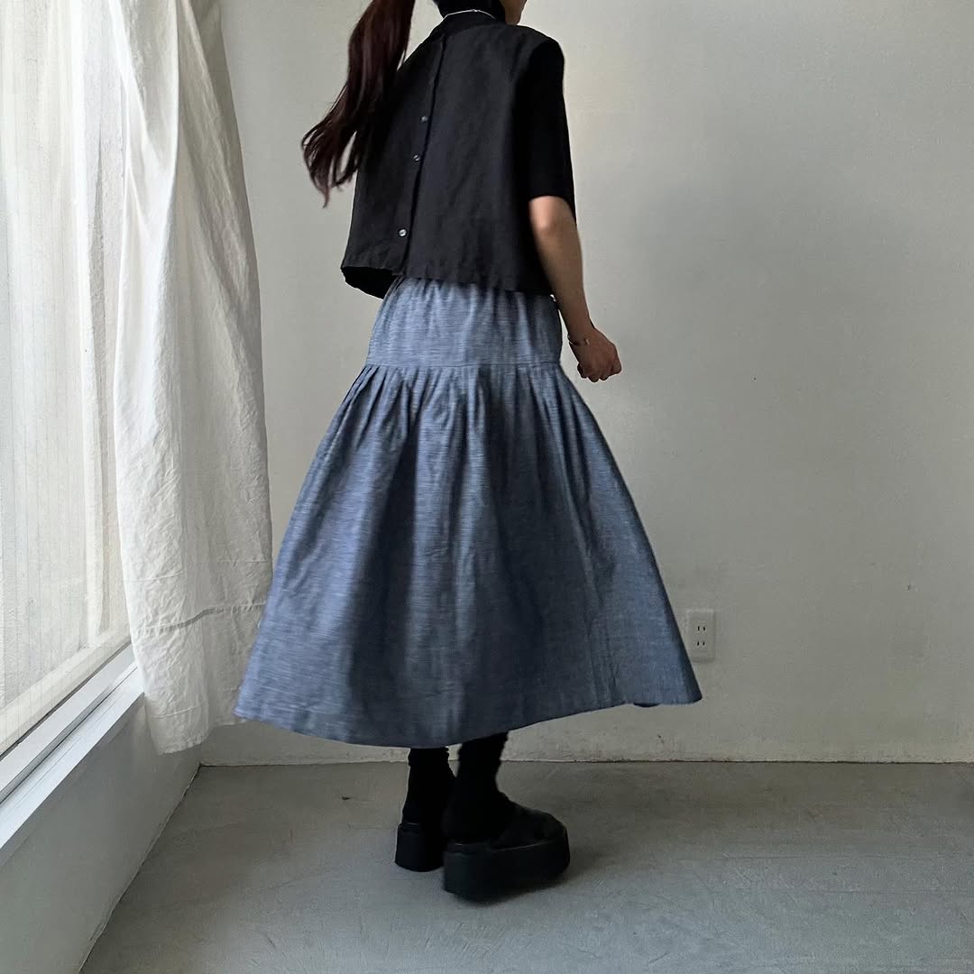 MAGALI インディゴコットンティアードスカート