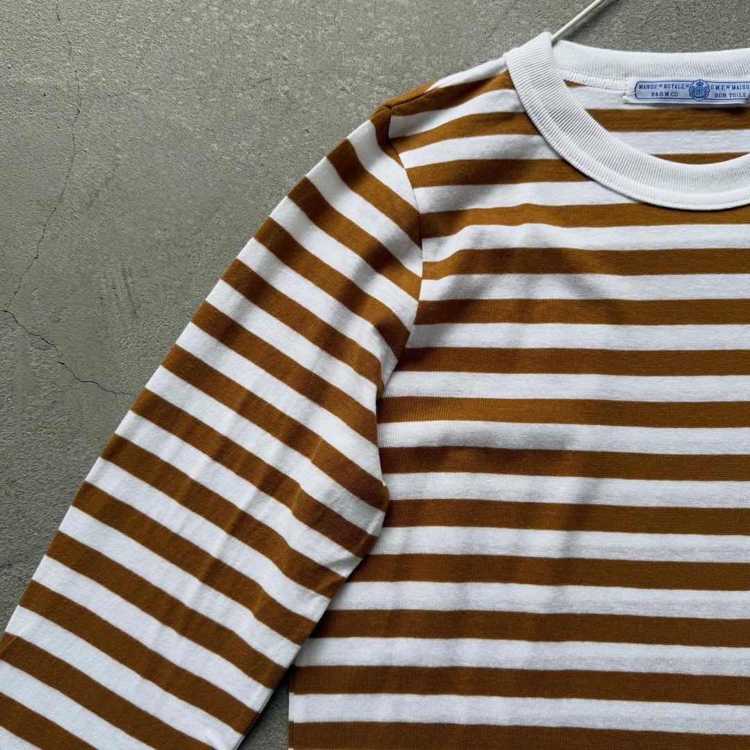 R&D.M.Co ガーゼボーダー長袖Tシャツ カフェオレ Mサイズ