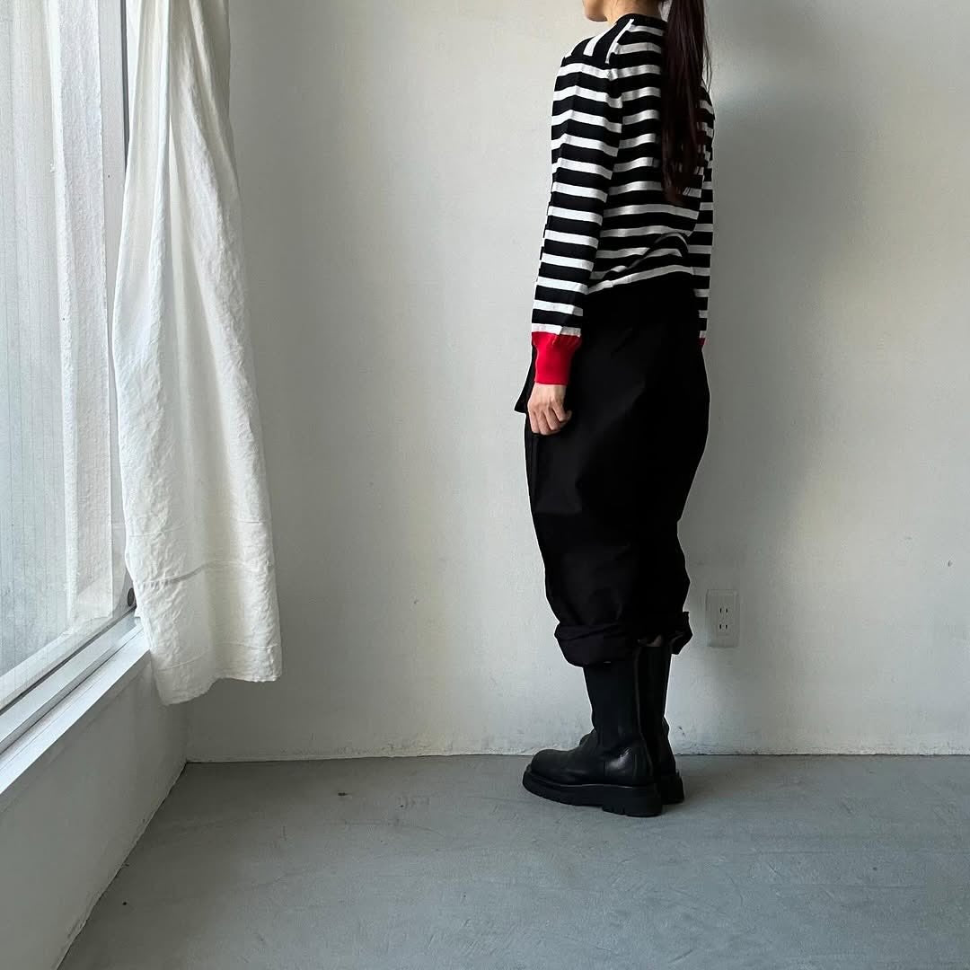 atelier naruse ウールコットンボーダーニット ブラック×レッド