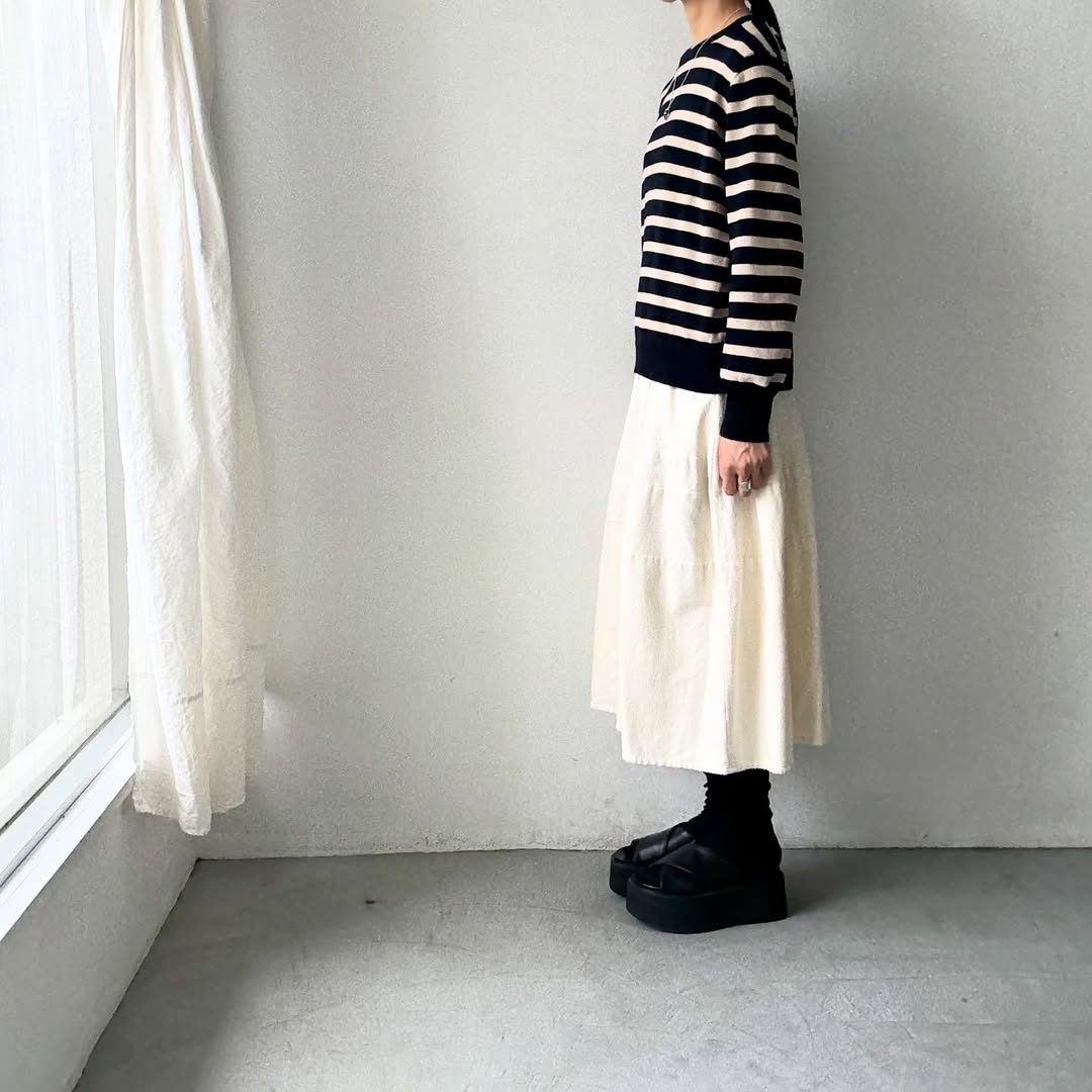 atelier naruse ウールコットンボーダーニット ネイビー×ブラック