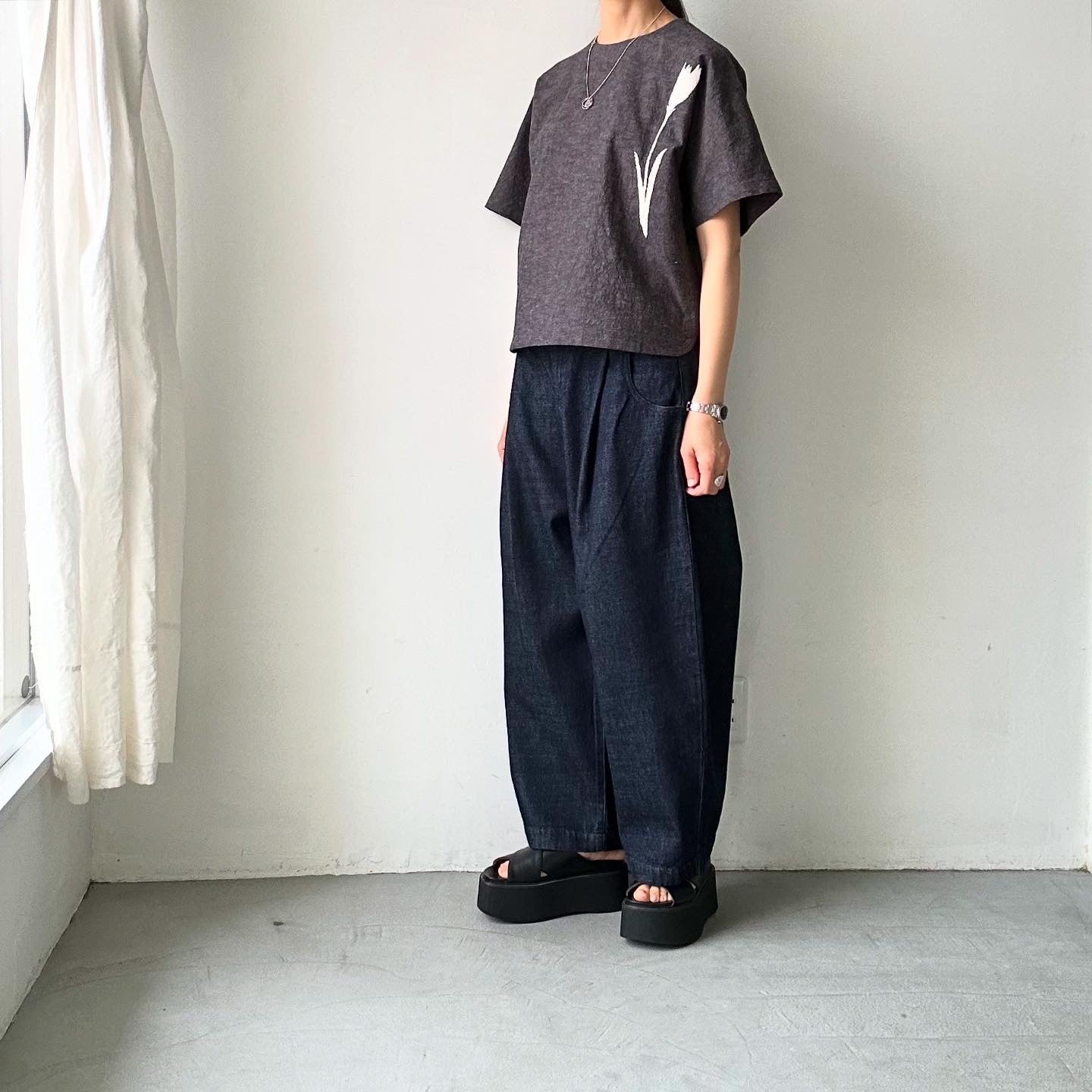 atelier naruse チューリップコットンリネンスモックブラウス